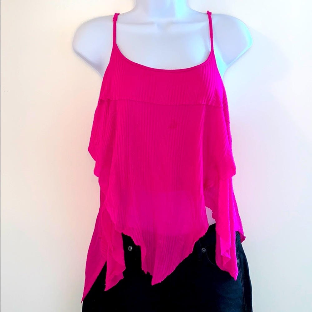 Free People Magenta Flowy Ruffle Tank